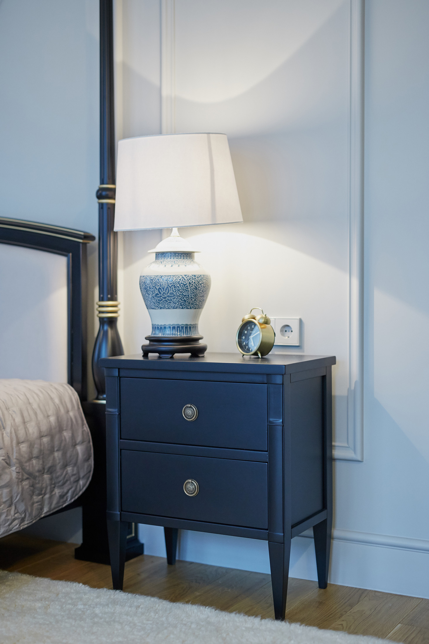 Blue bedside table with two drawers